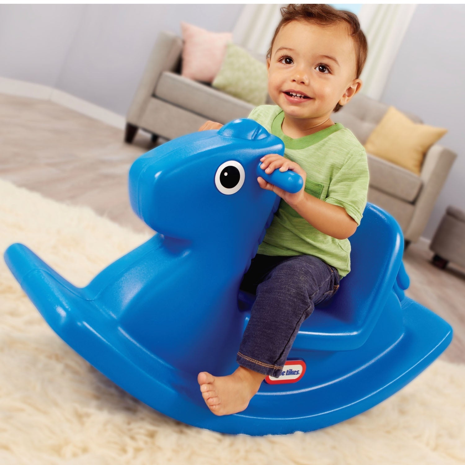 Rocking Horse - Primary Blue - Compact Toddler Rocker for Indoor and Outdoor Play for Balance-Focused Toddler Adventures