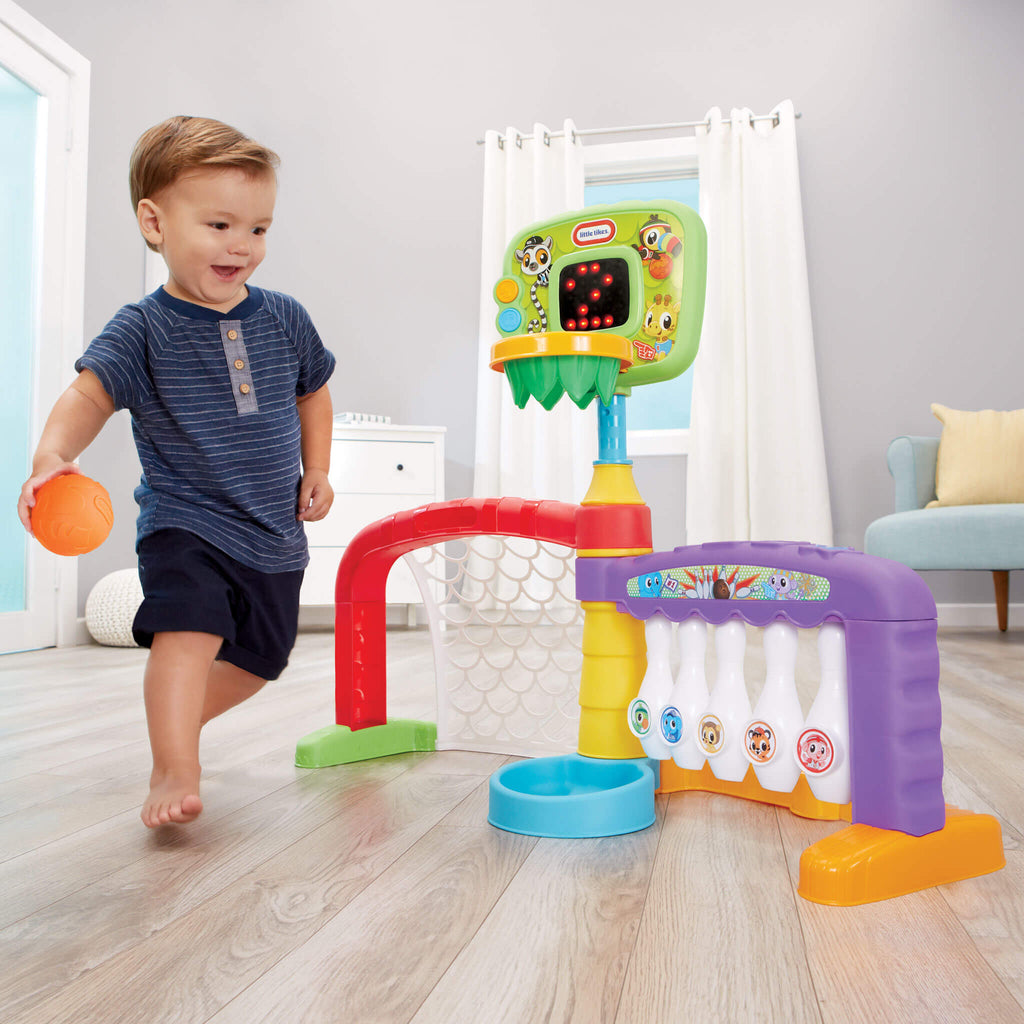 Learn and Play 3-in-1 Sports Zone - Basketball, Soccer and Bowling Activity Center for Active Indoor Play and Motor Practice