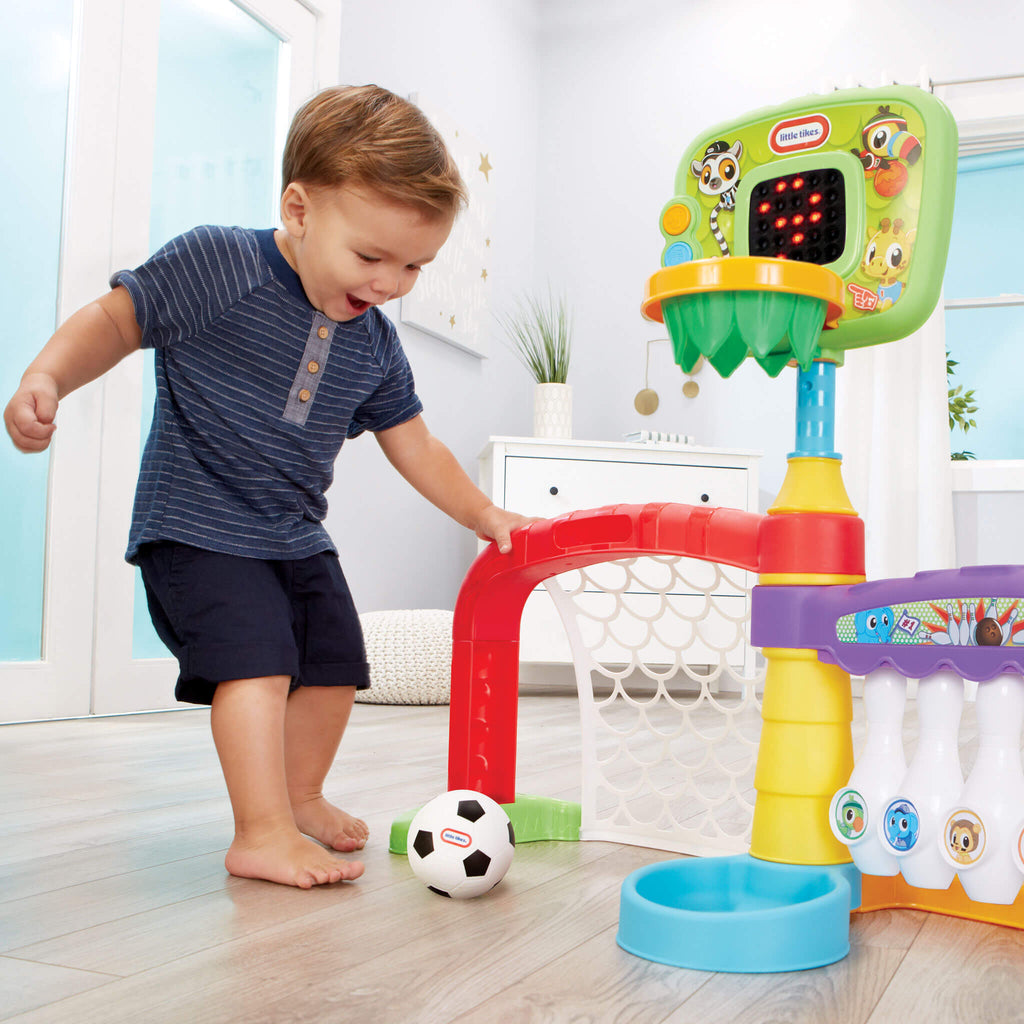 Learn and Play 3-in-1 Sports Zone - Basketball, Soccer and Bowling Activity Center for Active Indoor Play and Motor Practice