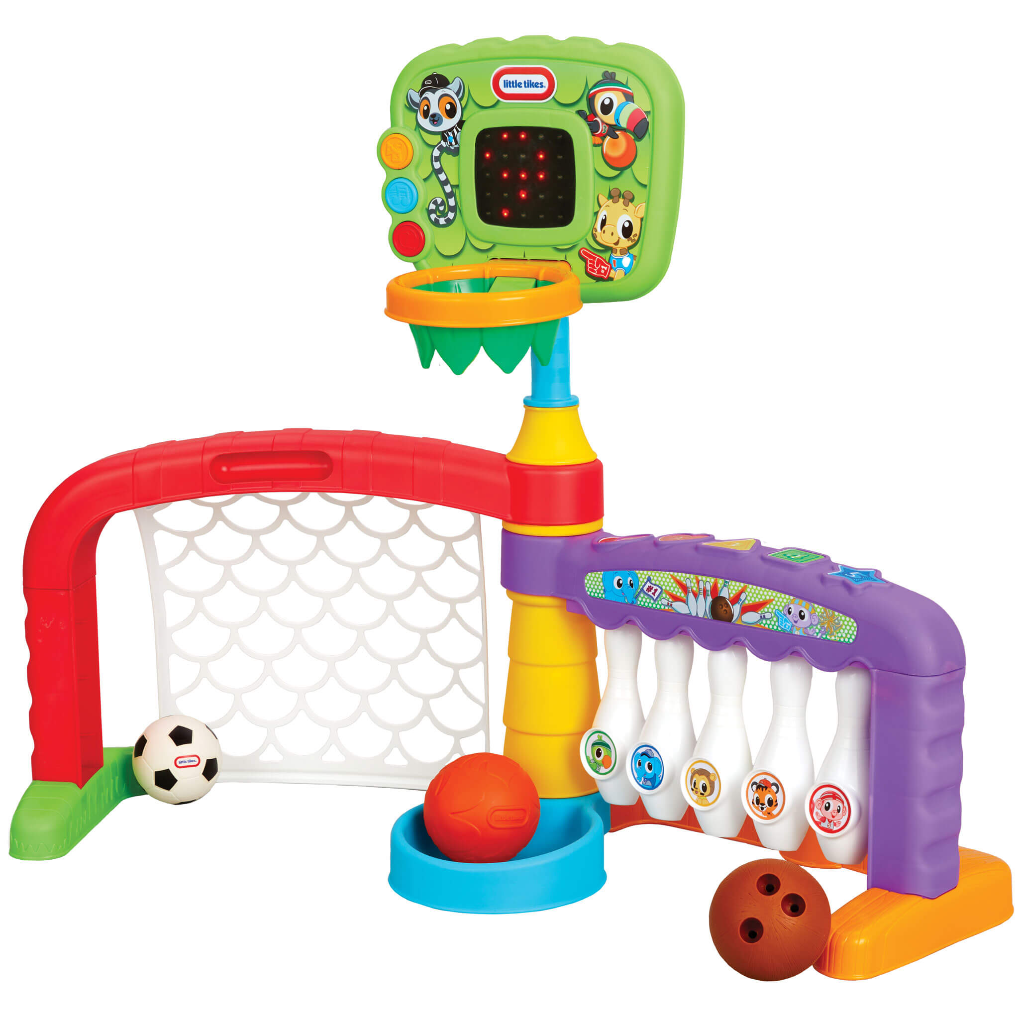 Learn and Play 3-in-1 Sports Zone - Basketball, Soccer and Bowling Activity Center for Active Indoor Play and Motor Practice