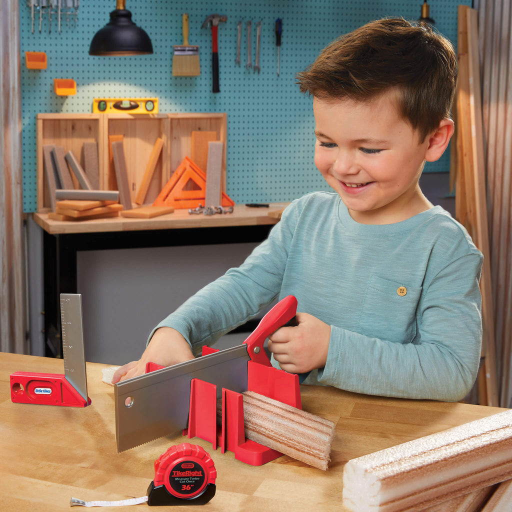 Creative Construction Measure and Cut Set - Kids Measuring and Pretend Cutting Workshop Set for Early Construction Concepts and Role Play
