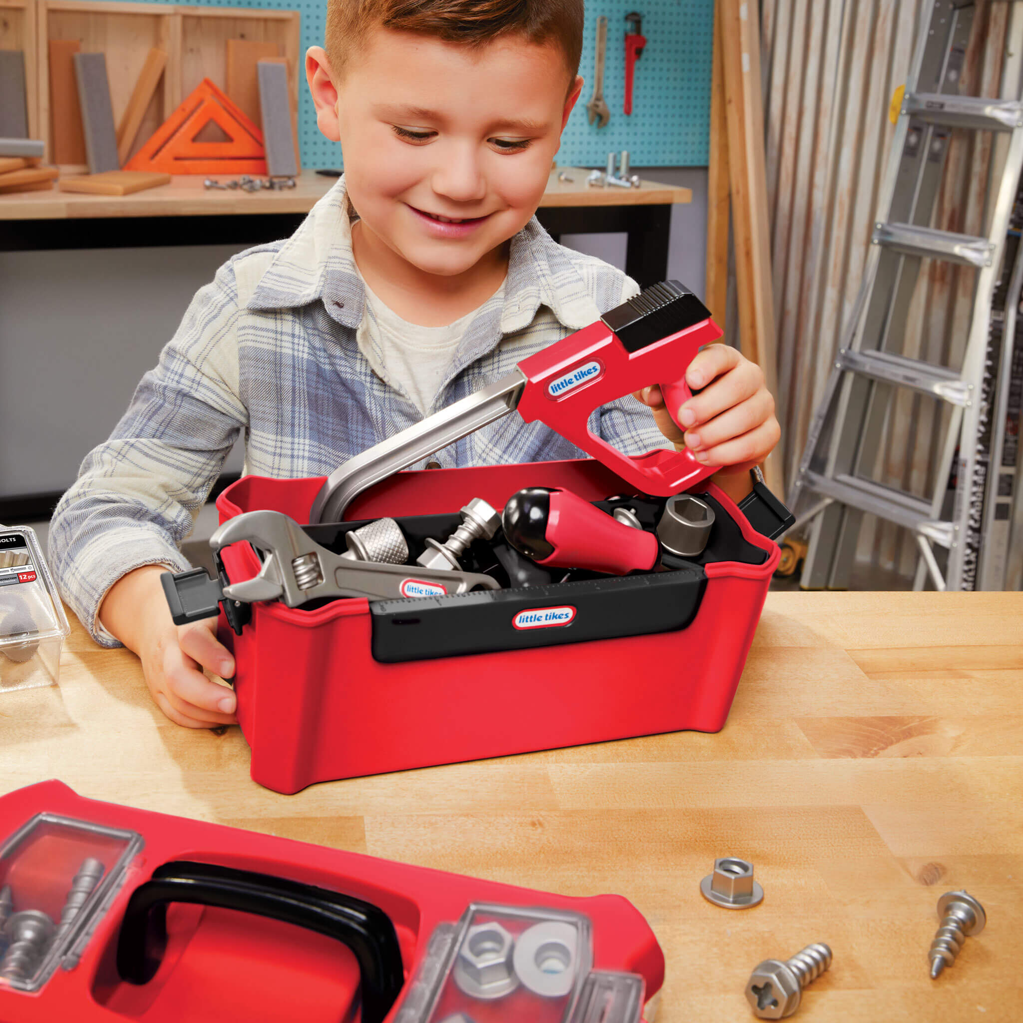 Creative Construction Tool Box Set - Portable Pretend Tool Set for Young Builders for Fixing, Building and Construction Role Play
