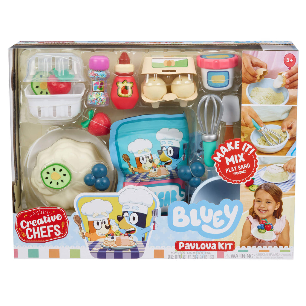 Creative Chefs Bluey - Pavlova Kit - Pretend Dessert Kit with Recipe Cards and Reusable Mix for Imaginative Baking and Group Play