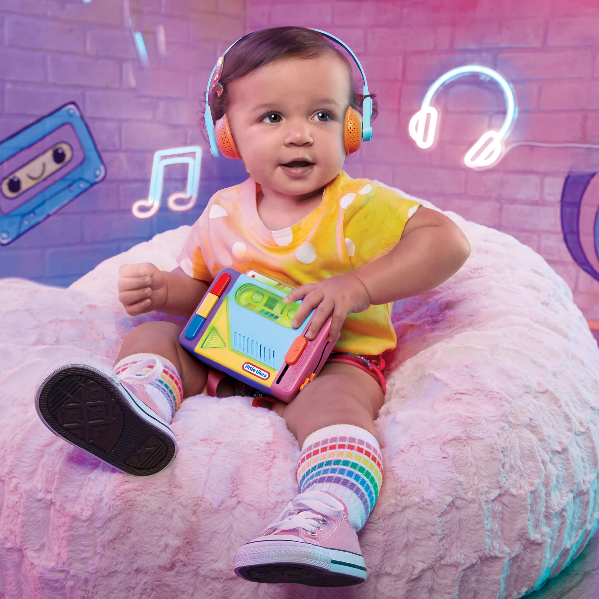 Old School Rainbow Remix Music Player - Cassette-Style Light-Up Music Toy for Musical Play and Early Learning